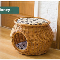 HKM-5641149 Rattan Cat Nest - Summer Cool Wicker Cat House for Comfortable Resting