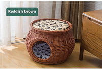 HKM-5641149 Rattan Cat Nest - Summer Cool Wicker Cat House for Comfortable Resting