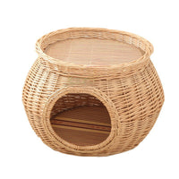 HKM-5641149 Rattan Cat Nest - Summer Cool Wicker Cat House for Comfortable Resting