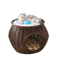 HKM-5641149 Rattan Cat Nest - Summer Cool Wicker Cat House for Comfortable Resting