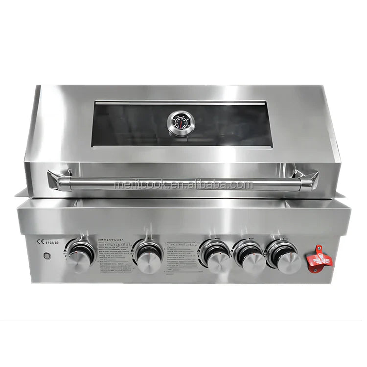 HKM-564115 Heavy-Duty 304 Stainless Steel Outdoor BBQ Grill with Rotisserie, Gas & Charcoal Dual Function
