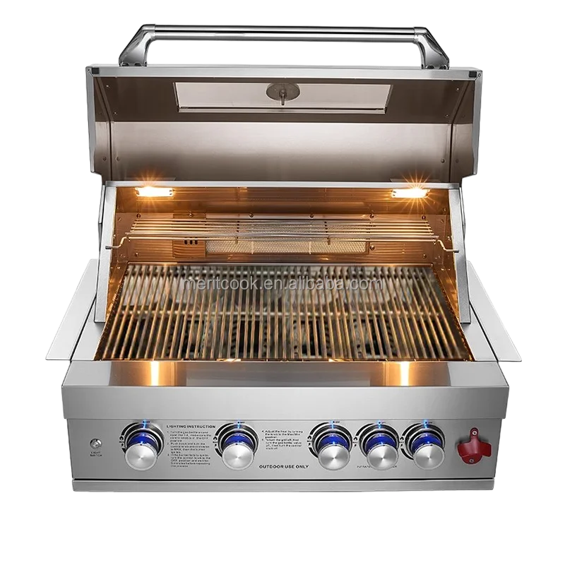 HKM-564115 Heavy-Duty 304 Stainless Steel Outdoor BBQ Grill with Rotisserie, Gas & Charcoal Dual Function