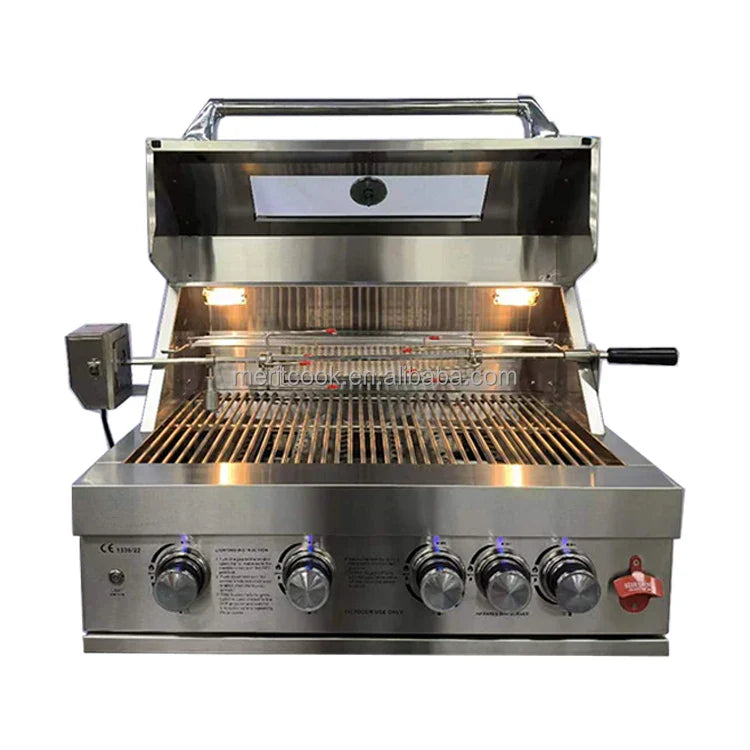 HKM-564115 Heavy-Duty 304 Stainless Steel Outdoor BBQ Grill with Rotisserie, Gas & Charcoal Dual Function