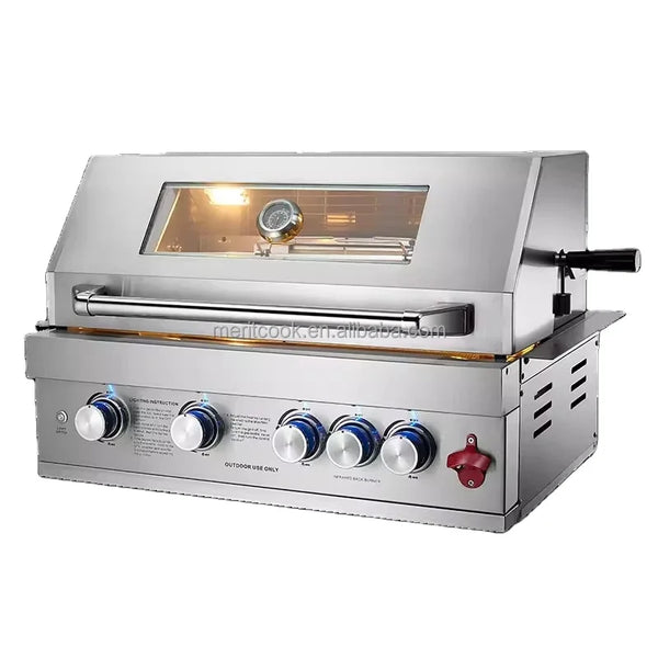 HKM-564115 Heavy-Duty 304 Stainless Steel Outdoor BBQ Grill with Rotisserie, Gas & Charcoal Dual Function