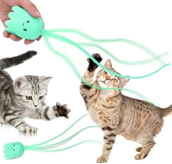 HKM-564115 Interactive Self-Play Cat Toy with Swinging Silicone Tail for Indoor Cats - Rechargeable Automatic Wand Toy