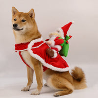 HKM-5641277 Santa Claus Pet Riding Outfit - Polyester Dog Clothing in Sizes S, M, L, XL