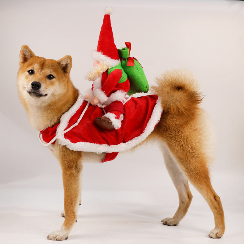 HKM-5641277 Santa Claus Pet Riding Outfit - Polyester Dog Clothing in Sizes S, M, L, XL