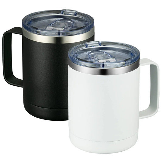 HKM-564179 12oz Eco-Friendly 304 Stainless Steel Coffee Mug with Sliding Lid and Handle for Camping and Travel