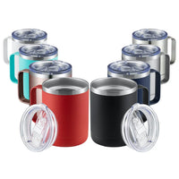 HKM-564179 12oz Eco-Friendly 304 Stainless Steel Coffee Mug with Sliding Lid and Handle for Camping and Travel