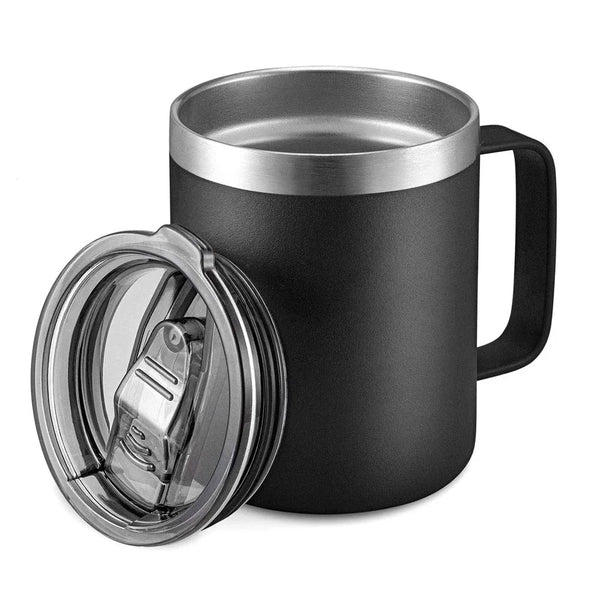 HKM-564179 12oz Eco-Friendly 304 Stainless Steel Coffee Mug with Sliding Lid and Handle for Camping and Travel