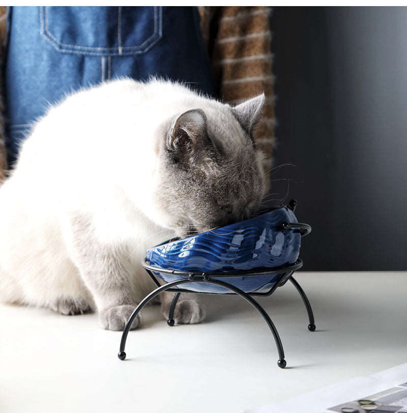 HKM-5643069 Ceramic Pet Bowl with Rack for Cats and Dogs
