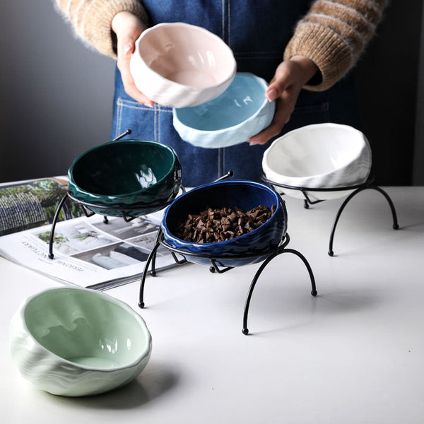 HKM-5643069 Ceramic Pet Bowl with Rack for Cats and Dogs