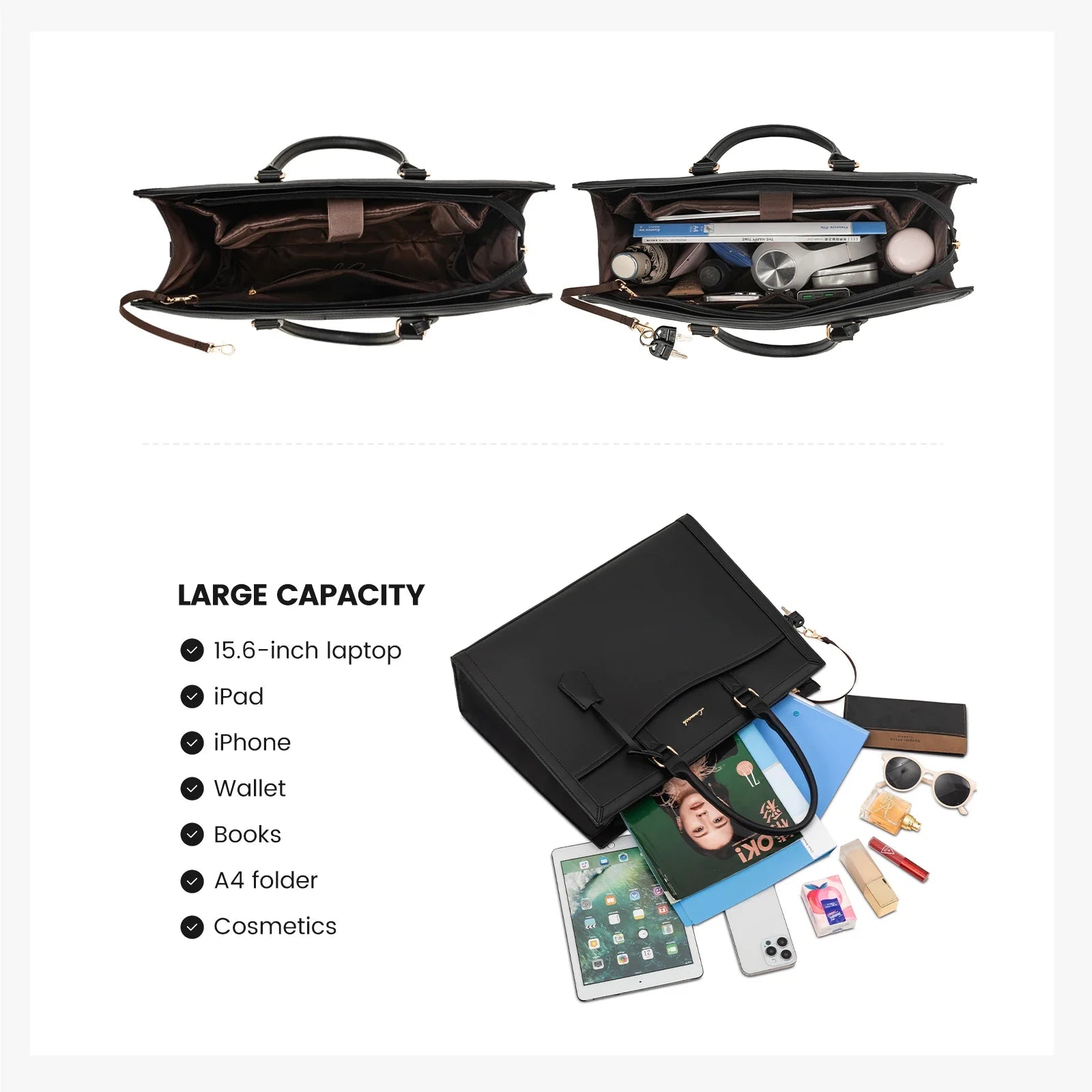 HKM-564307 Stylish Leather Laptop Tote Bag with Storage Compartment for Business and Office Use