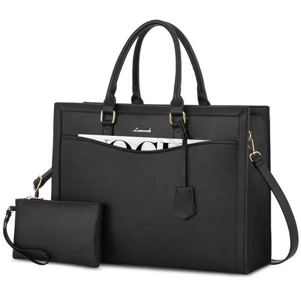 HKM-564307 Stylish Leather Laptop Tote Bag with Storage Compartment for Business and Office Use