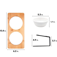 HKM-5644349 Tilted Ceramic Feeding Bowl Set with Bamboo Stand for Small Dogs and Cats
