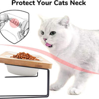 HKM-5644349 Tilted Ceramic Feeding Bowl Set with Bamboo Stand for Small Dogs and Cats
