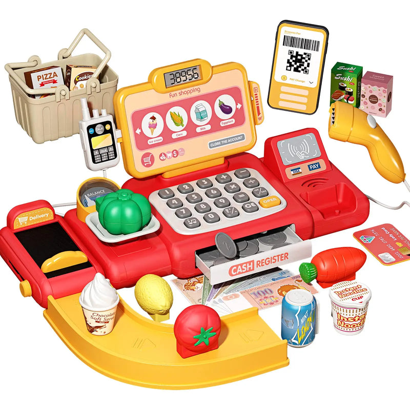 HKM-564435 Kids Cash Register Playset - 36PCS Supermarket Toy for Ages 2-13, Fun Pretend Play Set