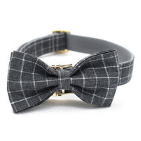 HKM-5644861 Stylish Grey Plaid Dog Collar with Golden Metal Button, Adjustable Nylon Design