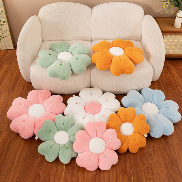 HKM-564563 Creative Flower Plush Cushion Pillow – Milky White, Sunflower, Lake Blue, Emerald, Pink, Gray, Purple, White, Yellow – 35cm/45cm/50cm