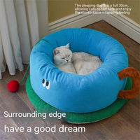 HKM-5646909 Sky Blue Teacup Dog Bed - Cozy Flannel Pet Kennel for Cats and Dogs, Size L65xW65xH30cm