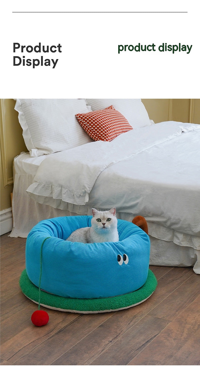 HKM-5646909 Sky Blue Teacup Dog Bed - Cozy Flannel Pet Kennel for Cats and Dogs, Size L65xW65xH30cm