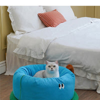 HKM-5646909 Sky Blue Teacup Dog Bed - Cozy Flannel Pet Kennel for Cats and Dogs, Size L65xW65xH30cm