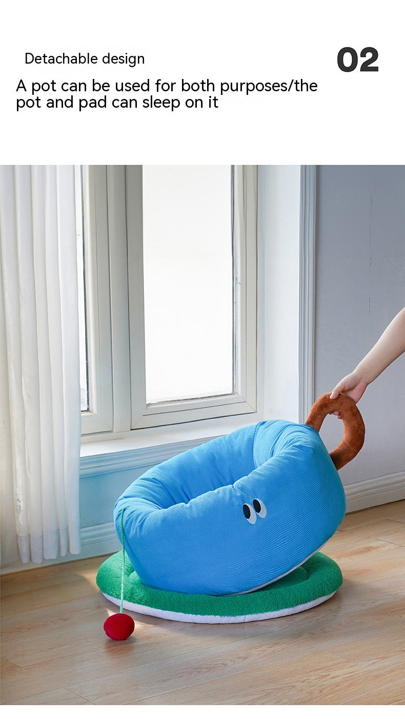 HKM-5646909 Sky Blue Teacup Dog Bed - Cozy Flannel Pet Kennel for Cats and Dogs, Size L65xW65xH30cm