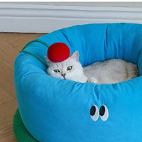 HKM-5646909 Sky Blue Teacup Dog Bed - Cozy Flannel Pet Kennel for Cats and Dogs, Size L65xW65xH30cm