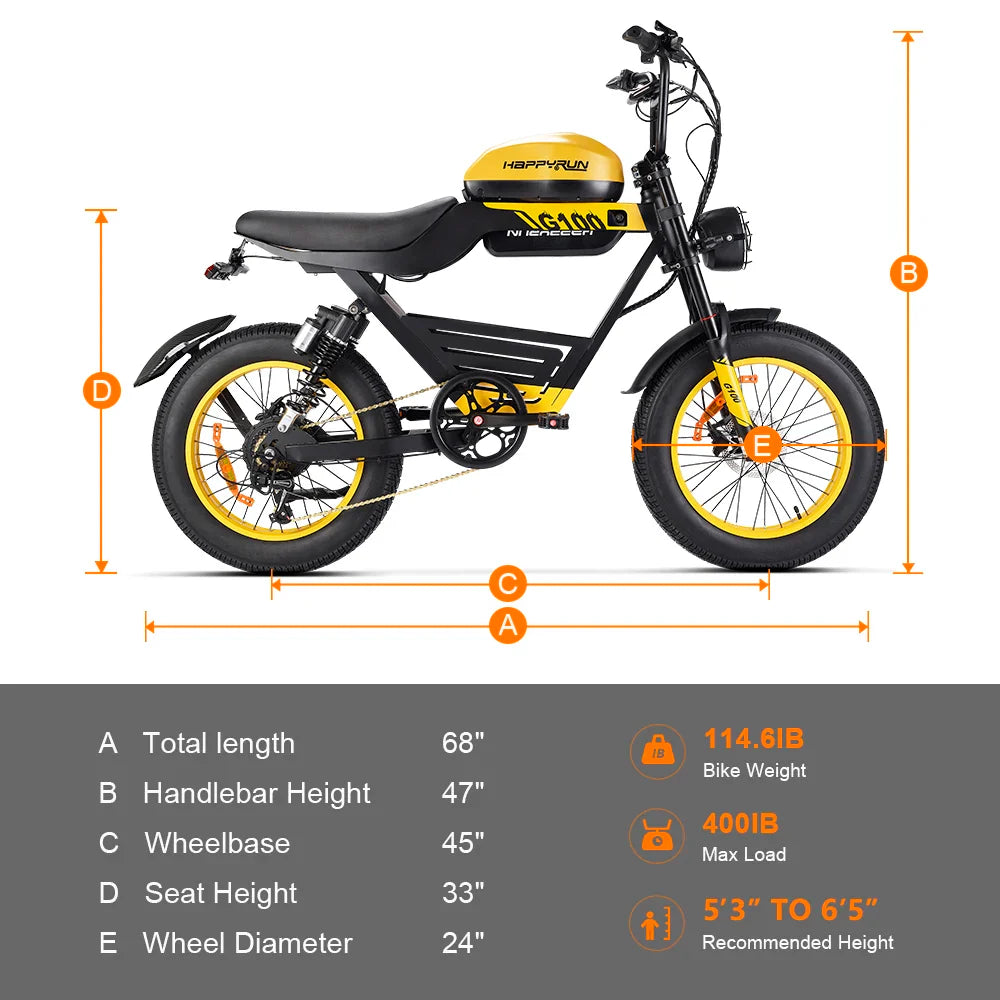 HKM-564691 HappyRun G100 Electric Bike with 2000W Power and Dual Batteries for Long Range Riding