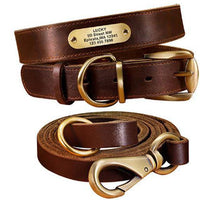 HKM-5648701 Personalized Cowhide Dog Collar with Nameplate ID Tag for Medium to Large Dogs