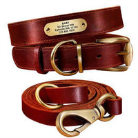 HKM-5648701 Personalized Cowhide Dog Collar with Nameplate ID Tag for Medium to Large Dogs