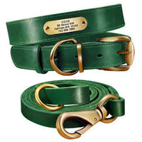 HKM-5648701 Personalized Cowhide Dog Collar with Nameplate ID Tag for Medium to Large Dogs