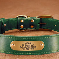 HKM-5648701 Personalized Cowhide Dog Collar with Nameplate ID Tag for Medium to Large Dogs