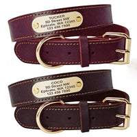 HKM-5648701 Personalized Cowhide Dog Collar with Nameplate ID Tag for Medium to Large Dogs