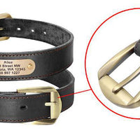 HKM-5648701 Personalized Cowhide Dog Collar with Nameplate ID Tag for Medium to Large Dogs