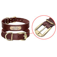 HKM-5648701 Personalized Cowhide Dog Collar with Nameplate ID Tag for Medium to Large Dogs