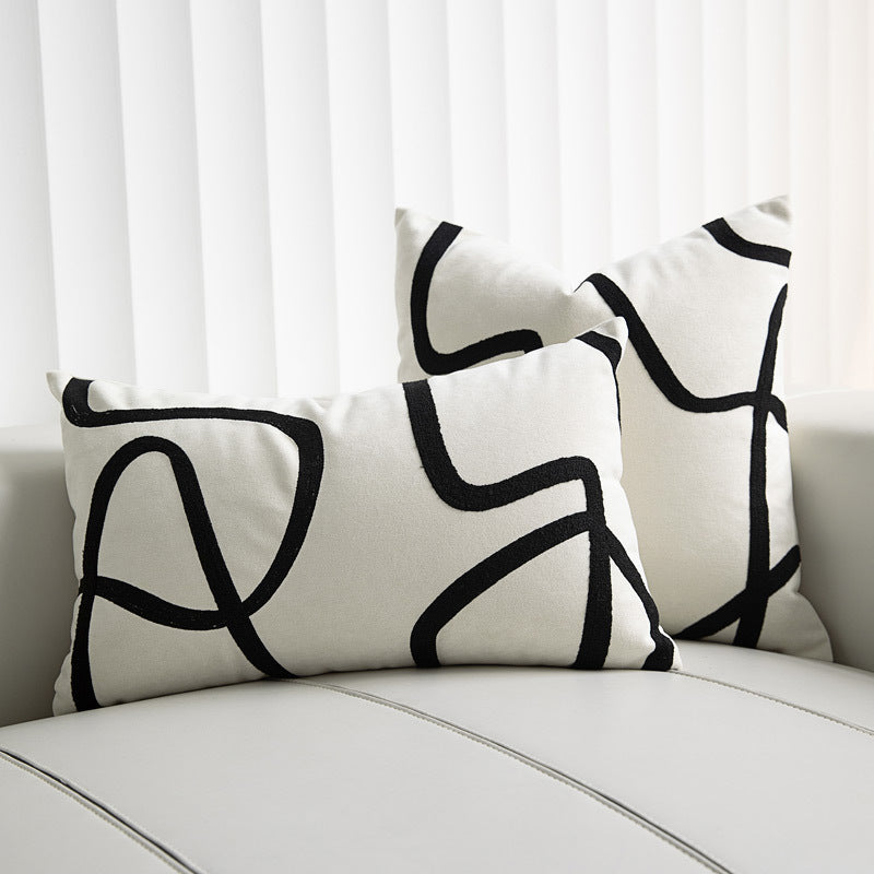 HKM-564883 Black and White Suede Abstract Geometric Line Waist Pillowcase for Sofa
