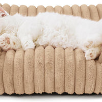 HKM-5650109 Fluffy Cat Couch Bed for Pets - Soft Corduroy Fleece with Supportive Three-Sided Design