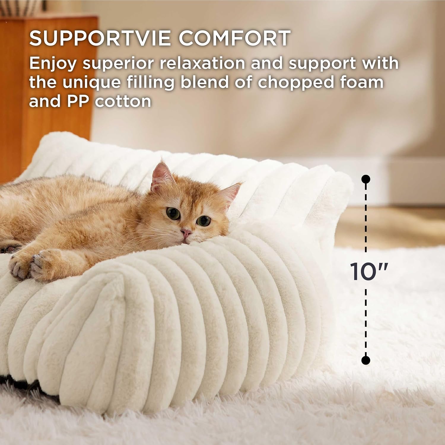 HKM-5650109 Fluffy Cat Couch Bed for Pets - Soft Corduroy Fleece with Supportive Three-Sided Design