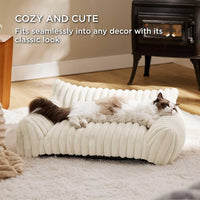HKM-5650109 Fluffy Cat Couch Bed for Pets - Soft Corduroy Fleece with Supportive Three-Sided Design