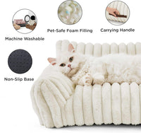 HKM-5650109 Fluffy Cat Couch Bed for Pets - Soft Corduroy Fleece with Supportive Three-Sided Design