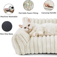 HKM-5650109 Fluffy Cat Couch Bed for Pets - Soft Corduroy Fleece with Supportive Three-Sided Design
