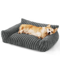 HKM-5650109 Fluffy Cat Couch Bed for Pets - Soft Corduroy Fleece with Supportive Three-Sided Design
