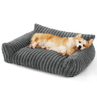HKM-5650109 Fluffy Cat Couch Bed for Pets - Soft Corduroy Fleece with Supportive Three-Sided Design