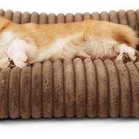 HKM-5650109 Fluffy Cat Couch Bed for Pets - Soft Corduroy Fleece with Supportive Three-Sided Design