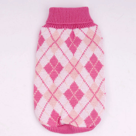 HKM-5650621 Geometric Diamond Plaid Acrylic Sweater for Pets in Yellow, Green, Gray, Light Pink