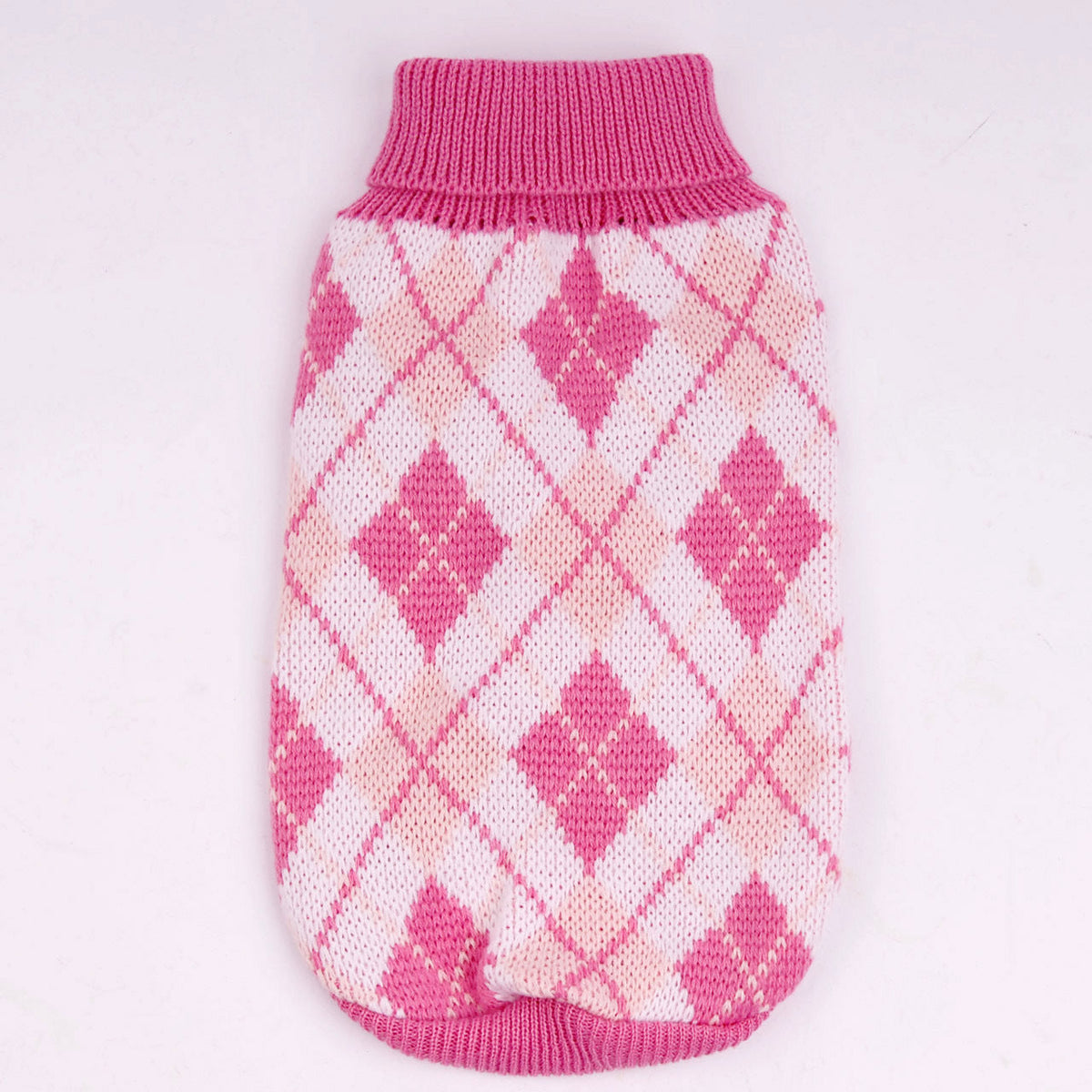 HKM-5650621 Geometric Diamond Plaid Acrylic Sweater for Pets in Yellow, Green, Gray, Light Pink