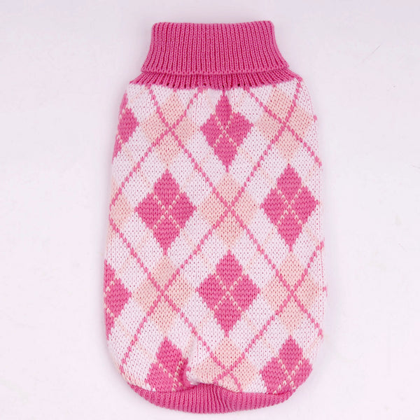 HKM-5650621 Geometric Diamond Plaid Acrylic Sweater for Pets in Yellow, Green, Gray, Light Pink