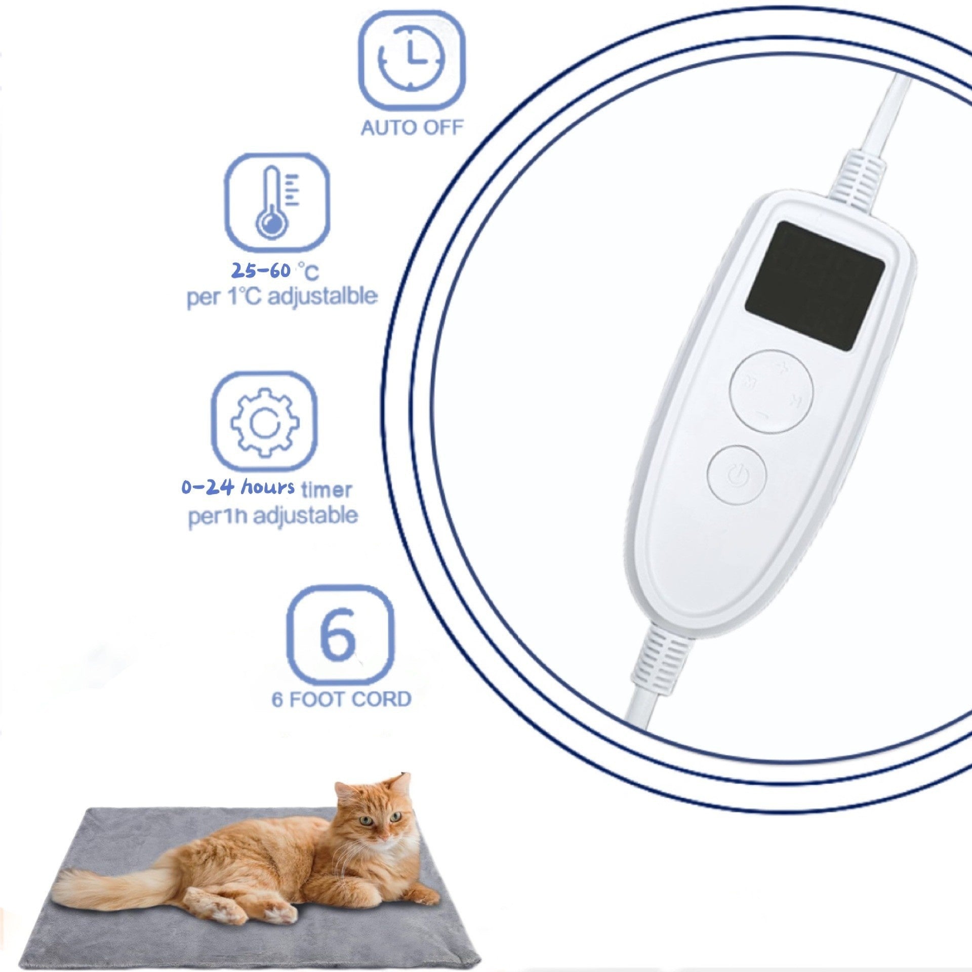 HKM-5651261 Electric Heating Blanket for Pets - Gray, Infinite Temperature Control, 30x40cm