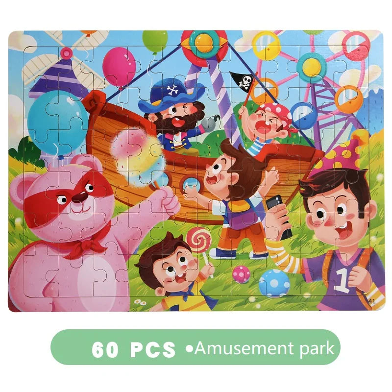 HKM-565203 Cartoon Flat Wooden Jigsaw Puzzle for Early Education, Suitable for Children Aged 5 to 7 Years